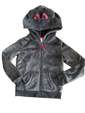 Disney Jumping Beans Black Faux Fur Hoodie Full Zip 3D Ears Plaid Bow Size 5